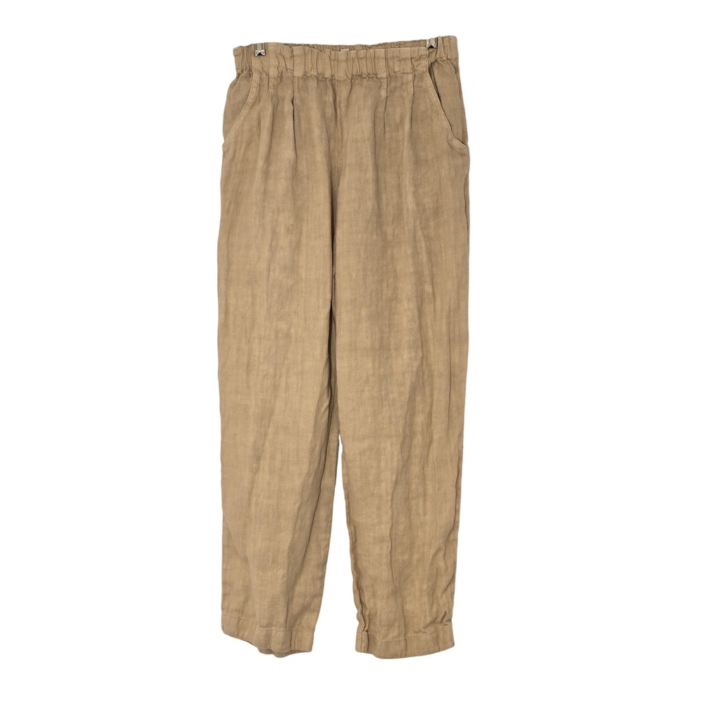 Hot Cotton by Marc Ware Petite Tan Linen Elastic Waist Pants S Petite
